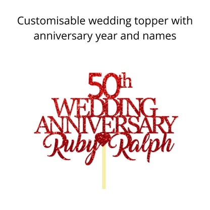 50th Wedding Anniversary Golden Wedding Anniversary Custom Wedding Anniversary with Both Names Any years any Names Personalised Cake Topper Glitter Card by Display  and Wonder