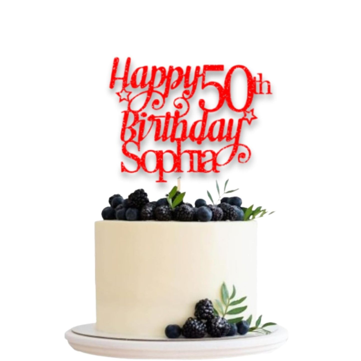 Personalised Happy 50th Birthday Glitter Card Cake Topper by DISPLAY AND WONDER – Custom Age & Name – Birthday Cardstock Toppers – Milestone Birthday Cake Decoration
