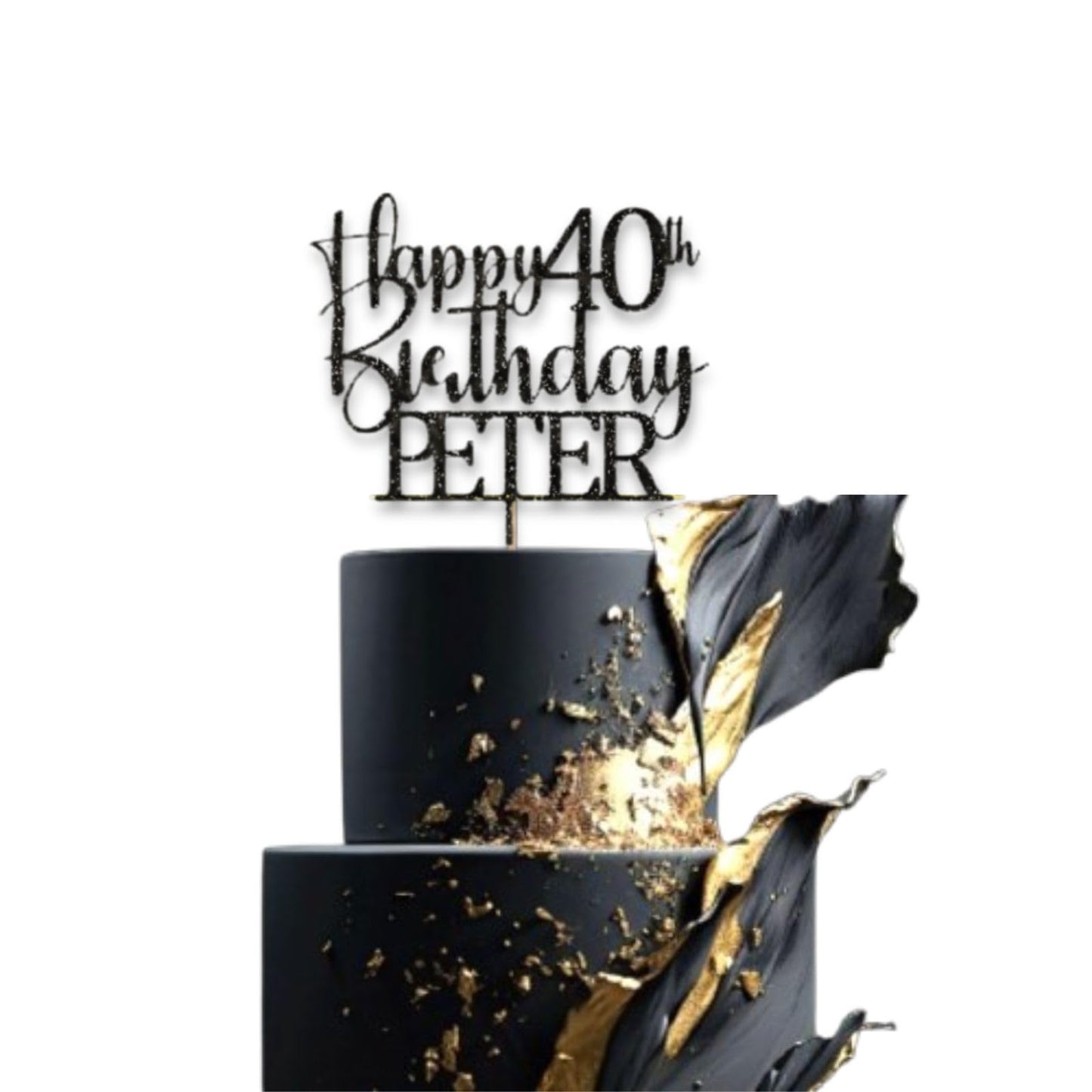 Personalised Happy 40th Birthday Glitter Card Cake Topper by DISPLAY AND WONDER – Custom Age & Name – Birthday Cardstock Toppers – Milestone Birthday Cake Decoration 18th 21st 30th 40th 50th 60th Cake topper