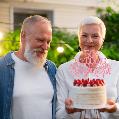 50th Wedding Anniversary Golden Wedding Anniversary Custom Wedding Anniversary with Both Names Any years any Names Personalised Cake Topper Glitter Card by Display  and Wonder