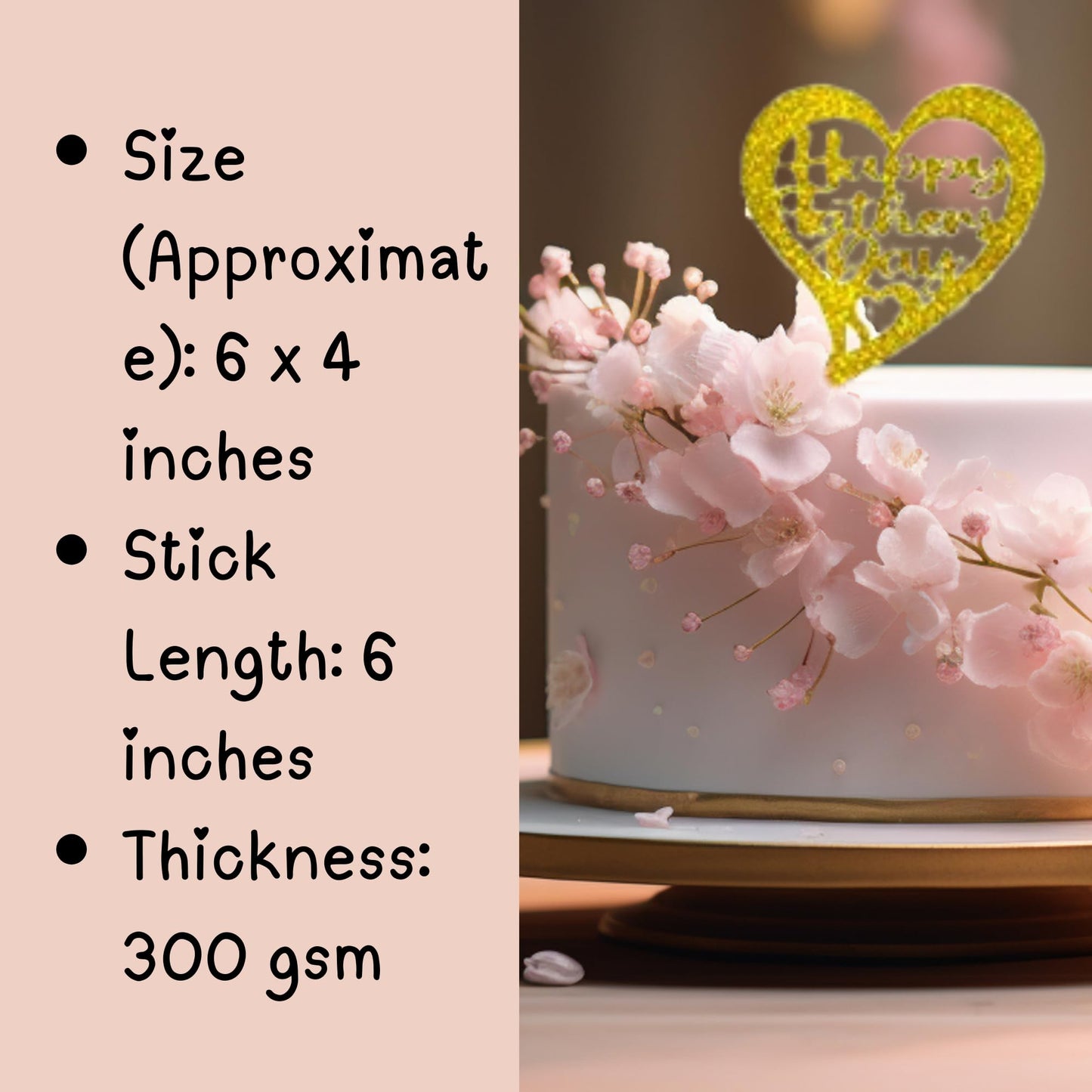 Happy Fathers Day Cake Topper Glitter Cardstock Toppers - (Happy Fathers Day GOLD 2)