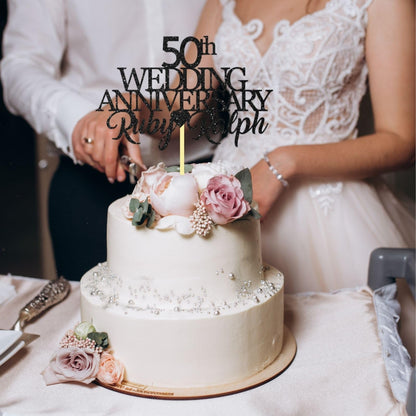 50th Wedding Anniversary Golden Wedding Anniversary Custom Wedding Anniversary with Both Names Any years any Names Personalised Cake Topper Glitter Card by Display  and Wonder