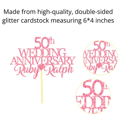 50th Wedding Anniversary Golden Wedding Anniversary Custom Wedding Anniversary with Both Names Any years any Names Personalised Cake Topper Glitter Card by Display  and Wonder