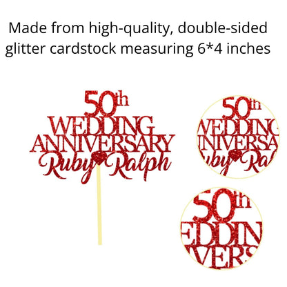 50th Wedding Anniversary Golden Wedding Anniversary Custom Wedding Anniversary with Both Names Any years any Names Personalised Cake Topper Glitter Card by Display  and Wonder