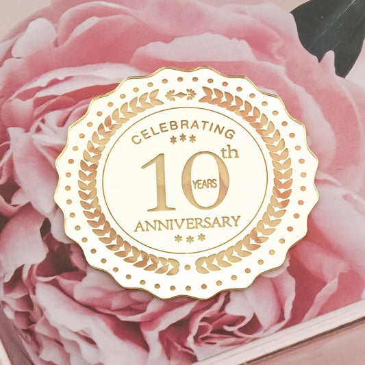 10th Anniversary Cupcake Toppers Engraved Discs - Pack of 6 - Anniversary Party Cupcake Toppers - Celebration Cupcake Toppers - Acrylic Mirror Cake Topper