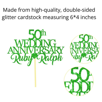 50th Wedding Anniversary Golden Wedding Anniversary Custom Wedding Anniversary with Both Names Any years any Names Personalised Cake Topper Glitter Card by Display  and Wonder