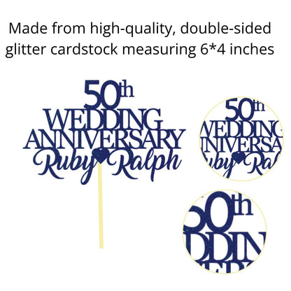50th Wedding Anniversary Golden Wedding Anniversary Custom Wedding Anniversary with Both Names Any years any Names Personalised Cake Topper Glitter Card by Display  and Wonder