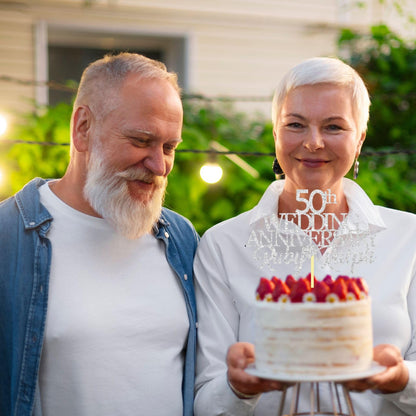 50th Wedding Anniversary Golden Wedding Anniversary Custom Wedding Anniversary with Both Names Any years any Names Personalised Cake Topper Glitter Card by Display  and Wonder