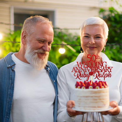 50th Wedding Anniversary Golden Wedding Anniversary Custom Wedding Anniversary with Both Names Any years any Names Personalised Cake Topper Glitter Card by Display  and Wonder