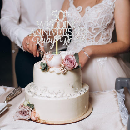 50th Wedding Anniversary Golden Wedding Anniversary Custom Wedding Anniversary with Both Names Any years any Names Personalised Cake Topper Glitter Card by Display  and Wonder