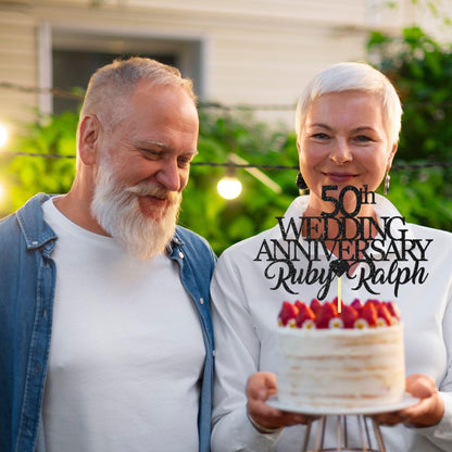 50th Wedding Anniversary Golden Wedding Anniversary Custom Wedding Anniversary with Both Names Any years any Names Personalised Cake Topper Glitter Card by Display  and Wonder