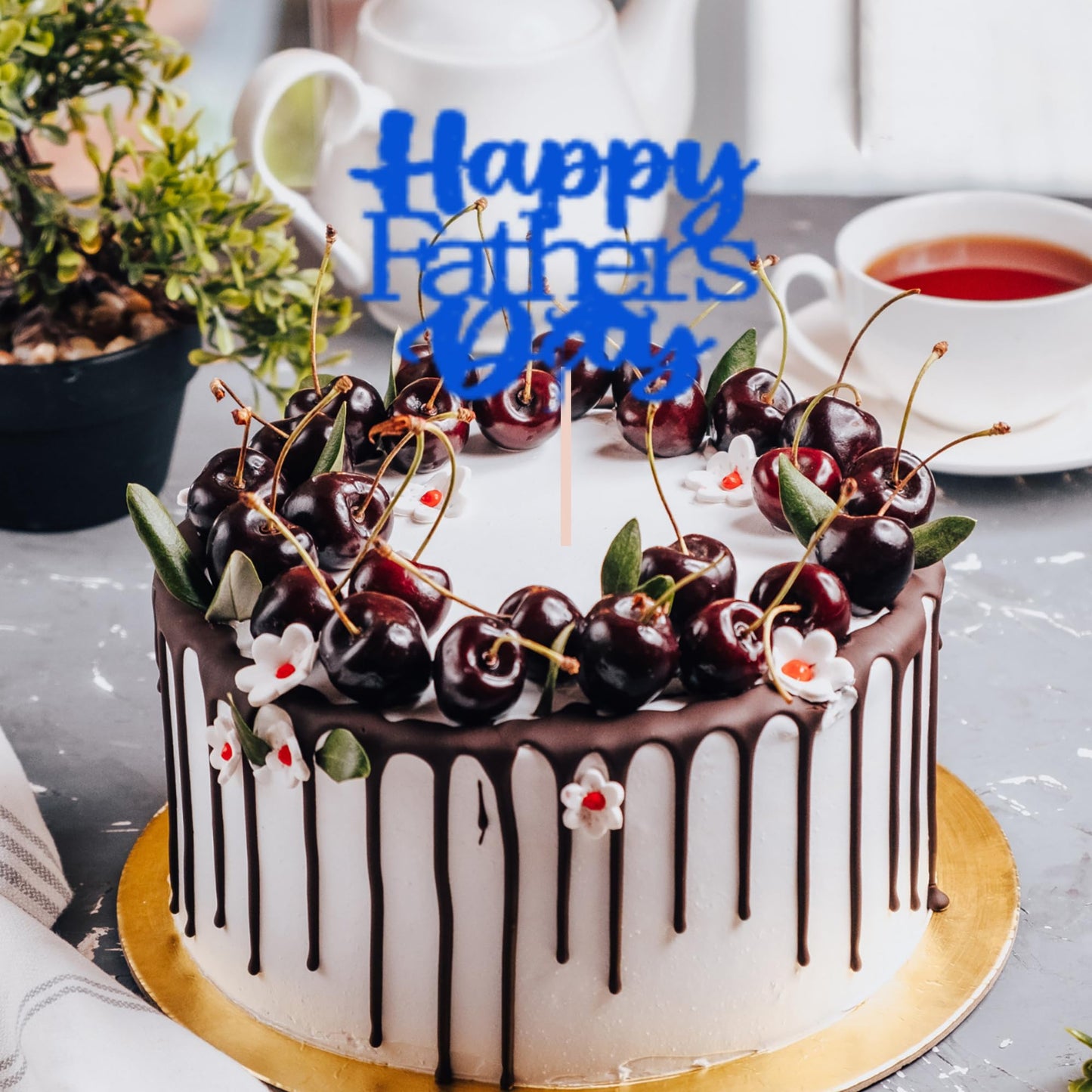 Happy Fathers Day Cake Topper Glitter Cardstock Toppers - (Happy Fathers Day TRANQUILLITY BLUE 4)