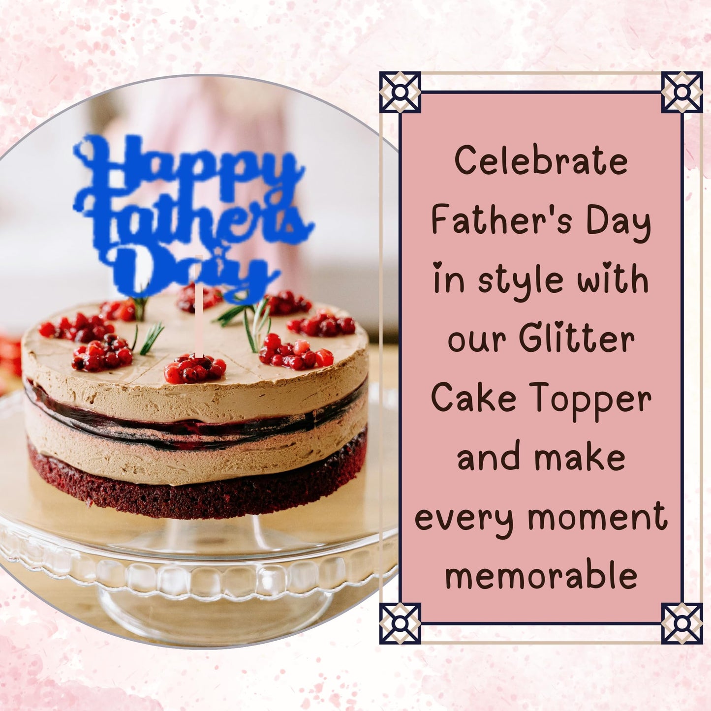 Happy Fathers Day Cake Topper Glitter Cardstock Toppers - (Happy Fathers Day TRANQUILLITY BLUE 3)