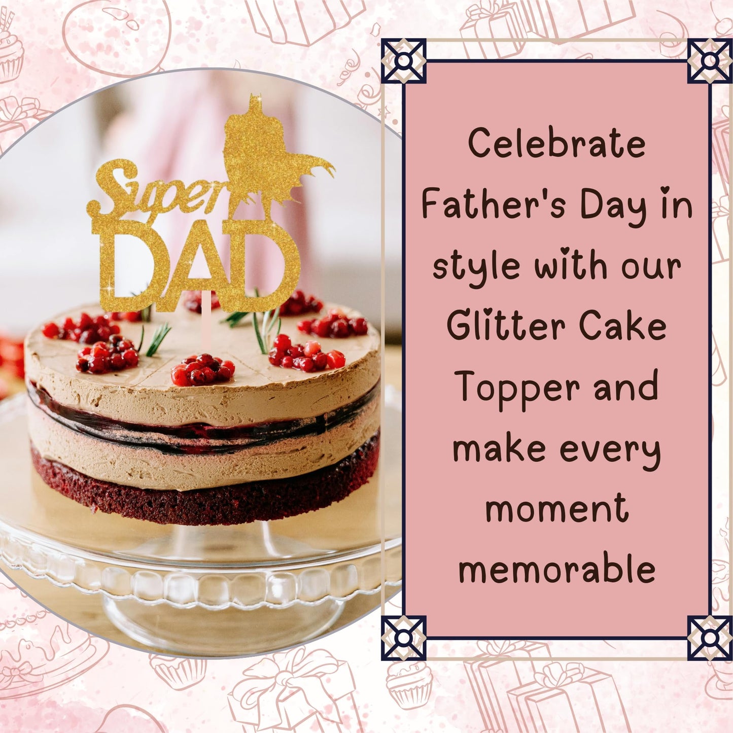Happy Fathers Day Cake Topper Glitter Cardstock Toppers -