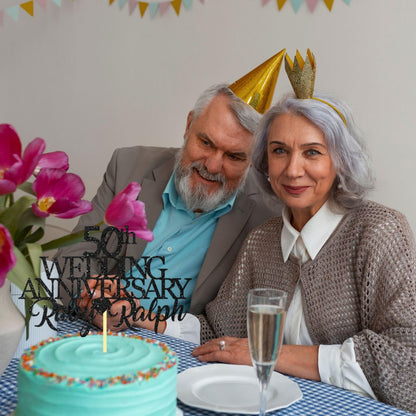 50th Wedding Anniversary Golden Wedding Anniversary Custom Wedding Anniversary with Both Names Any years any Names Personalised Cake Topper Glitter Card by Display  and Wonder