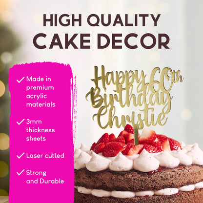 Acrylic Custom Cake Topper | Personalised Cake Toppers | Happy Birthday | Wedding Decoration Table Centre Piece Party Decoration | Strong 3mm Acrylic | Custom Cake Acrylic Topper by Display and Wonder