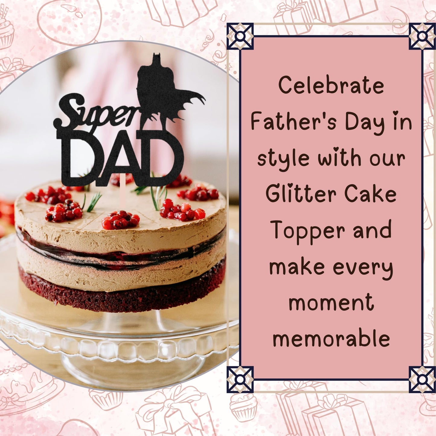 Happy Fathers Day Cake Topper Glitter Cardstock Toppers -