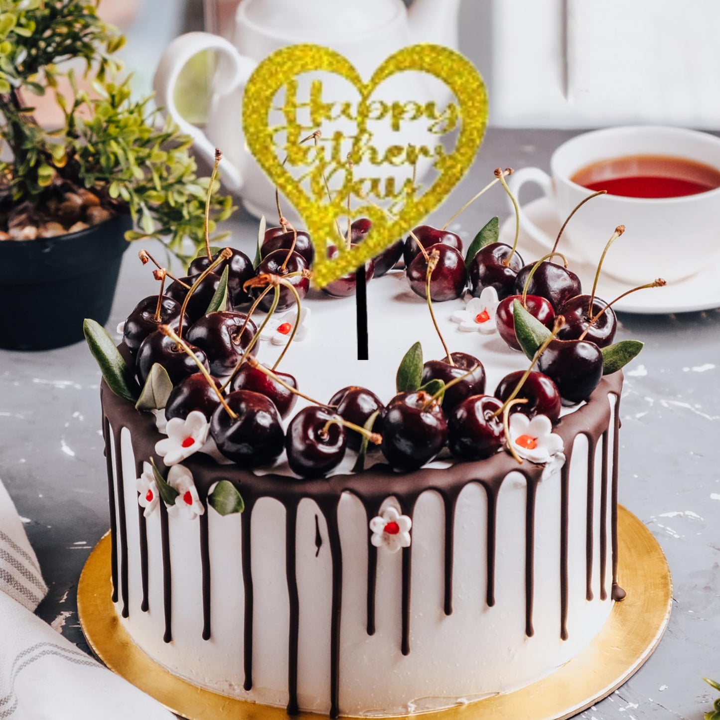 Happy Fathers Day Cake Topper Glitter Cardstock Toppers -