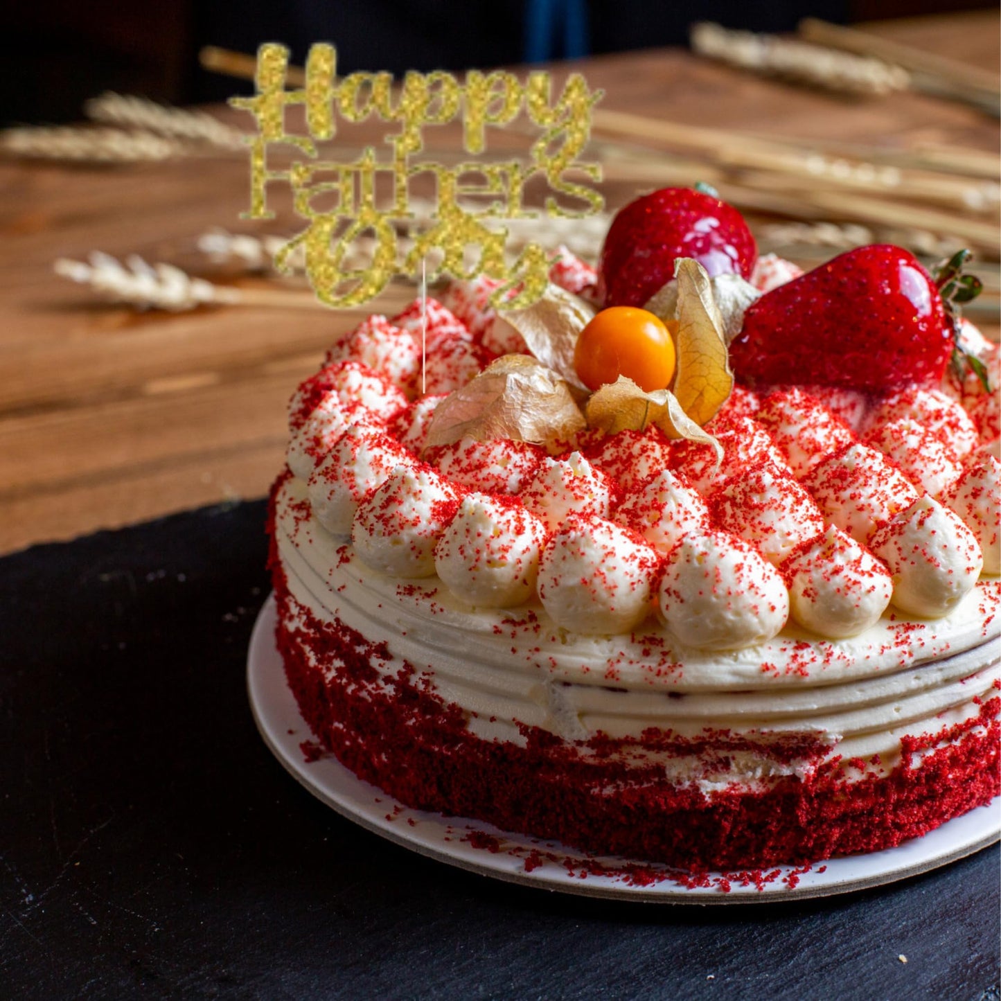 Happy Fathers Day Cake Topper Glitter Cardstock Toppers - (Happy Fathers Day GOLD 4)