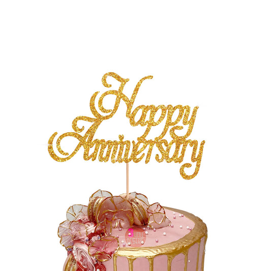 HAPPY ANNIVERSARY Cake Topper Glitter Card Wedding Marriage Elegant Toppers Decoration, Anniversary Cake Topper by Display and Wonder