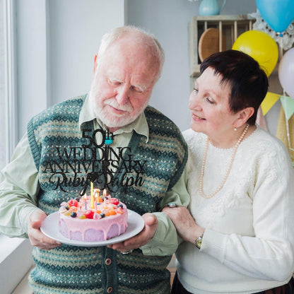 50th Wedding Anniversary Golden Wedding Anniversary Custom Wedding Anniversary with Both Names Any years any Names Personalised Cake Topper Glitter Card by Display  and Wonder