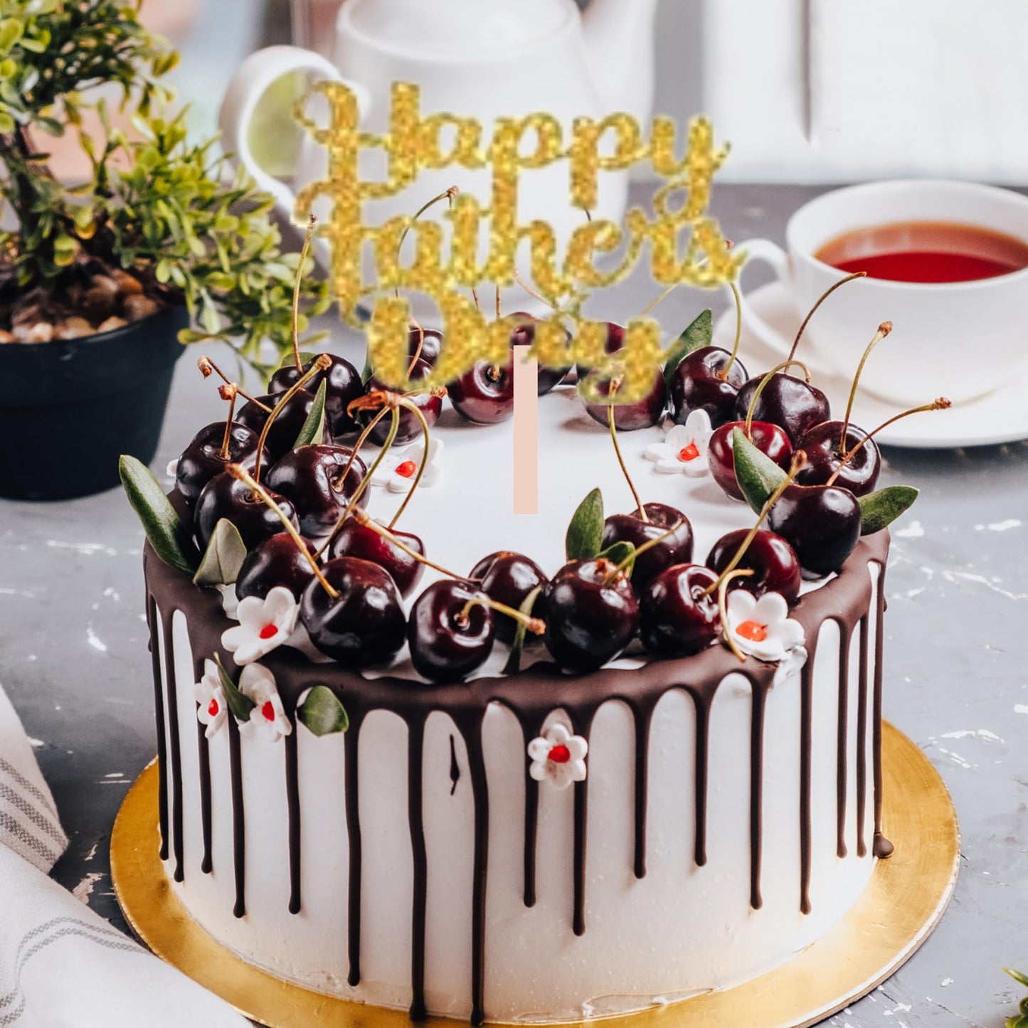 Happy Fathers Day Cake Topper Glitter Cardstock Toppers -