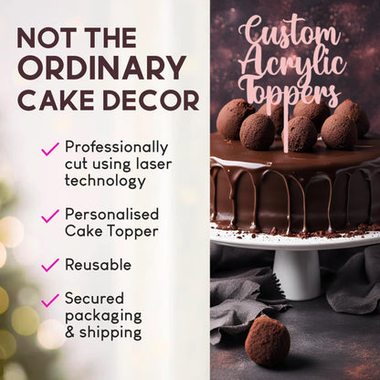 Acrylic Custom Cake Topper | Personalised Cake Toppers | Happy Birthday | Wedding Decoration Table Centre Piece Party Decoration | Strong 3mm Acrylic | Custom Cake Acrylic Topper by Display and Wonder