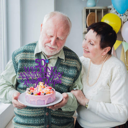 50th Wedding Anniversary Golden Wedding Anniversary Custom Wedding Anniversary with Both Names Any years any Names Personalised Cake Topper Glitter Card by Display  and Wonder