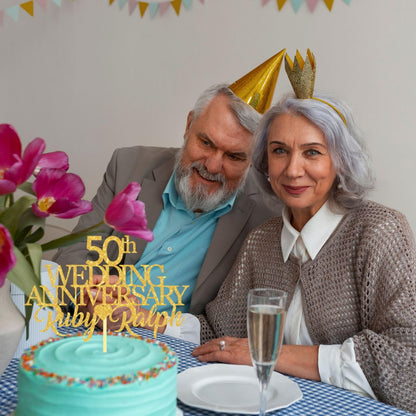 50th Wedding Anniversary Golden Wedding Anniversary Custom Wedding Anniversary with Both Names Any years any Names Personalised Cake Topper Glitter Card by Display  and Wonder