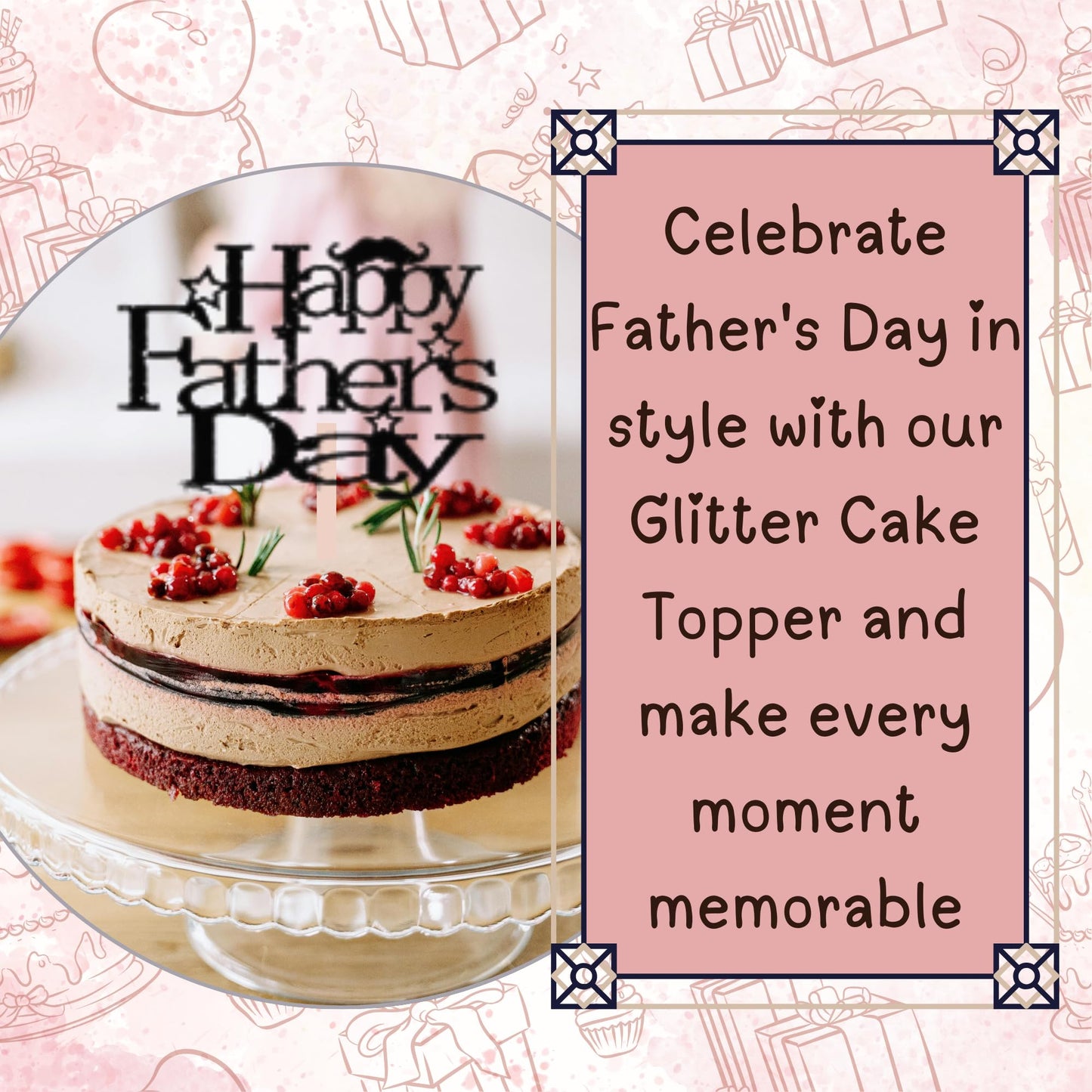 Happy Fathers Day Cake Topper Glitter Cardstock Toppers -