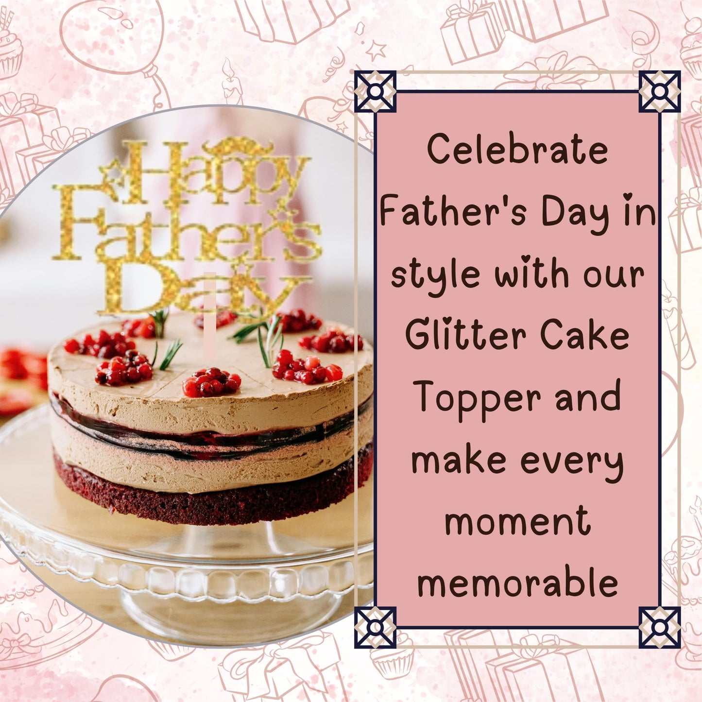 Happy Fathers Day Cake Topper Glitter Cardstock Toppers - (Happy Fathers Day GOLD 1)