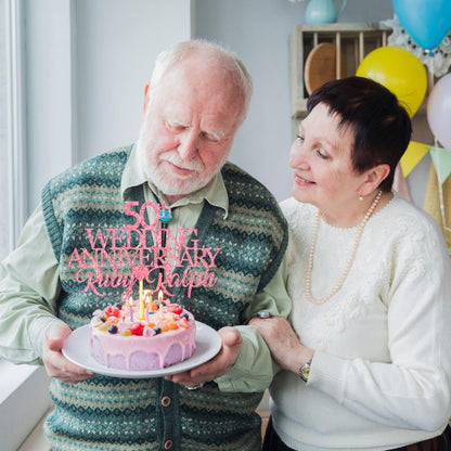 50th Wedding Anniversary Golden Wedding Anniversary Custom Wedding Anniversary with Both Names Any years any Names Personalised Cake Topper Glitter Card by Display  and Wonder