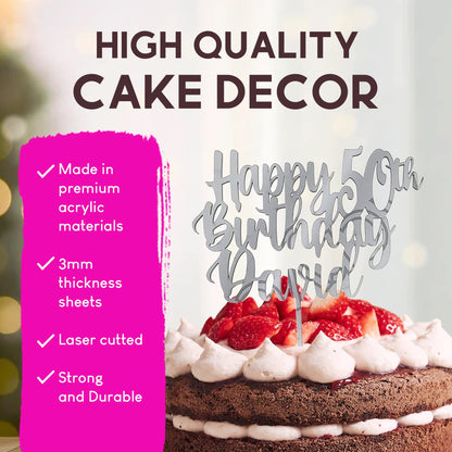 Acrylic Custom Cake Topper | Personalised Cake Toppers | Happy Birthday | Wedding Decoration Table Centre Piece Party Decoration | Strong 3mm Acrylic | Custom Cake Acrylic Topper by Display and Wonder