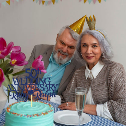 50th Wedding Anniversary Golden Wedding Anniversary Custom Wedding Anniversary with Both Names Any years any Names Personalised Cake Topper Glitter Card by Display  and Wonder