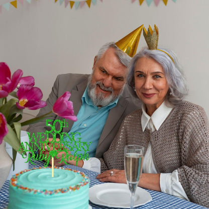 50th Wedding Anniversary Golden Wedding Anniversary Custom Wedding Anniversary with Both Names Any years any Names Personalised Cake Topper Glitter Card by Display  and Wonder