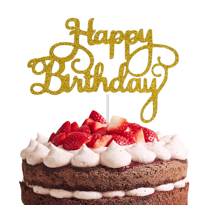 Happy Birthday Cake Topper Glitter Cardstock Toppers - Birthday Decor
