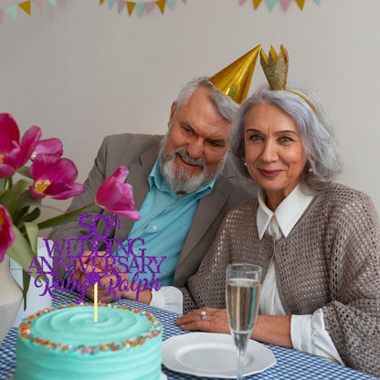 50th Wedding Anniversary Golden Wedding Anniversary Custom Wedding Anniversary with Both Names Any years any Names Personalised Cake Topper Glitter Card by Display  and Wonder