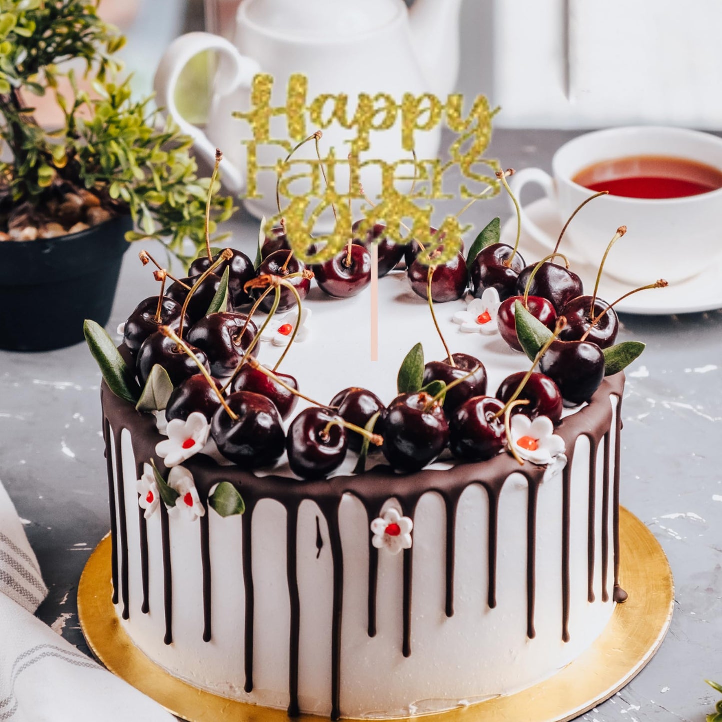 Happy Fathers Day Cake Topper Glitter Cardstock Toppers -