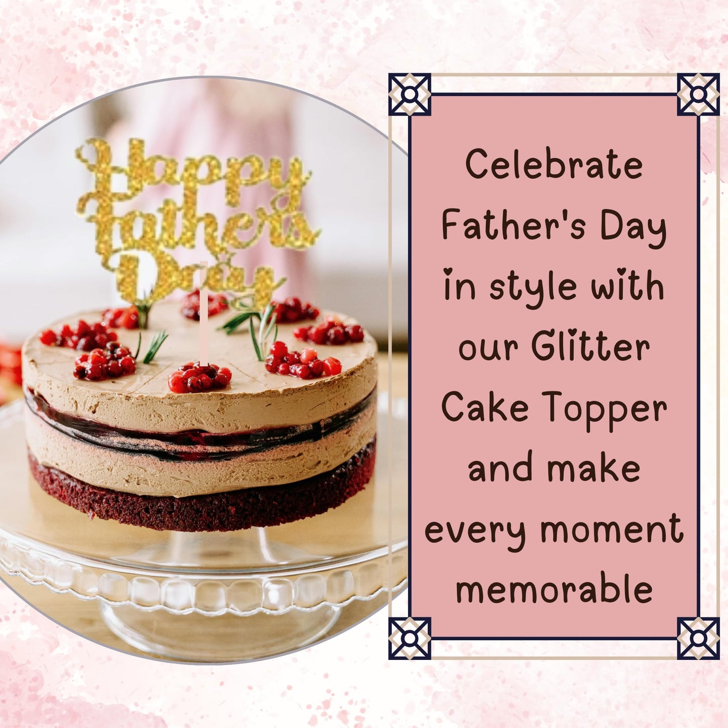 Happy Fathers Day Cake Topper Glitter Cardstock Toppers -