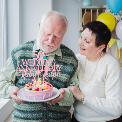 50th Wedding Anniversary Golden Wedding Anniversary Custom Wedding Anniversary with Both Names Any years any Names Personalised Cake Topper Glitter Card by Display  and Wonder