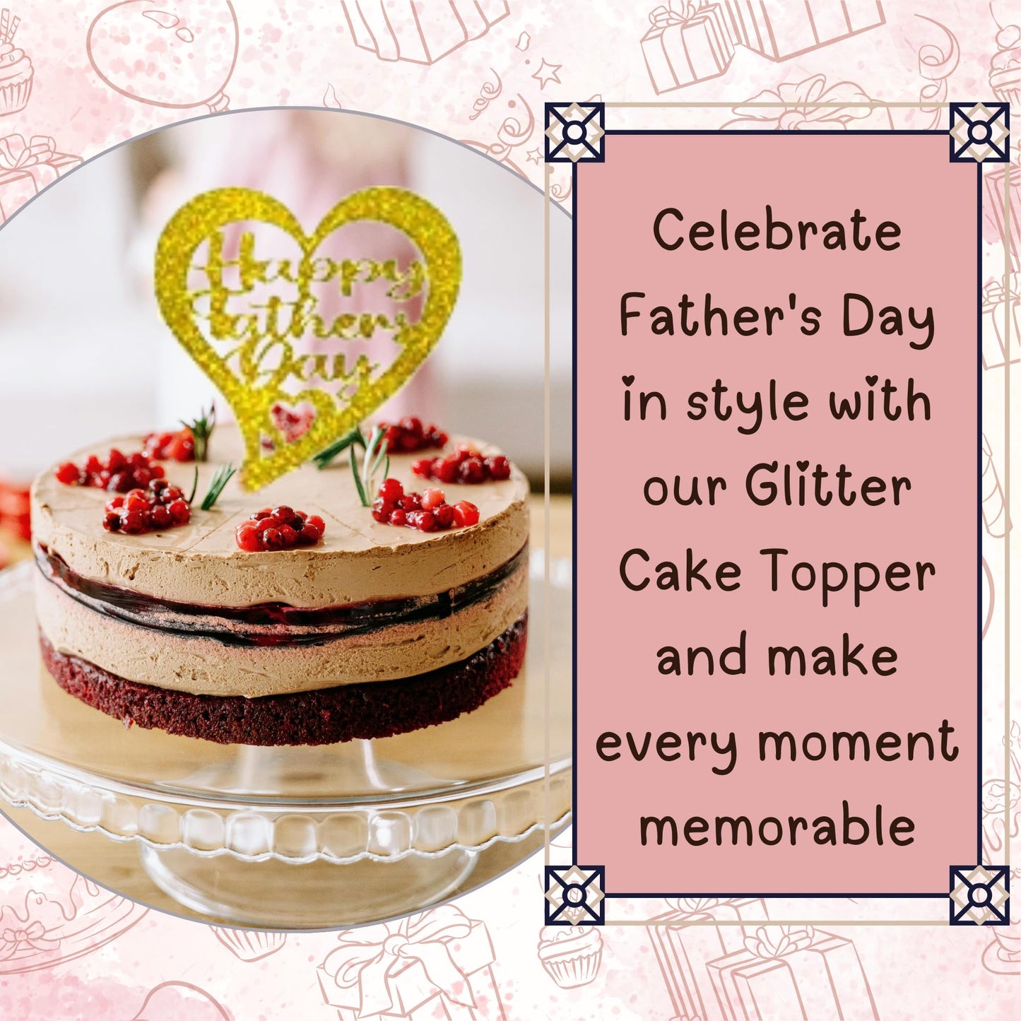Happy Fathers Day Cake Topper Glitter Cardstock Toppers -