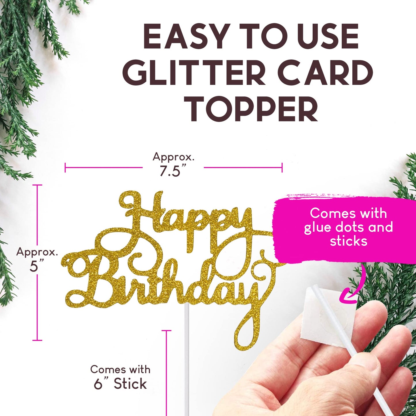 Happy Birthday Cake Topper Glitter Cardstock Toppers - Birthday Decor