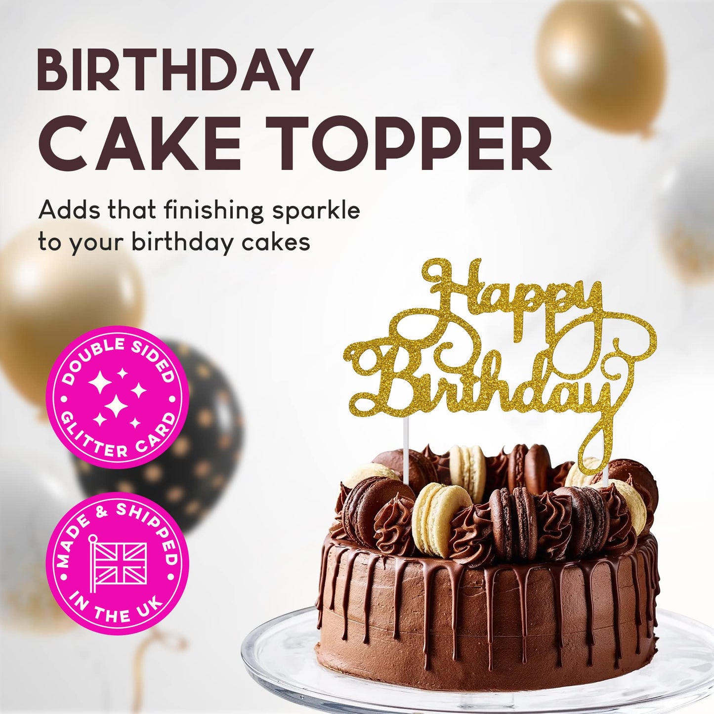 Happy Birthday Cake Topper Glitter Cardstock Toppers - Birthday Decor