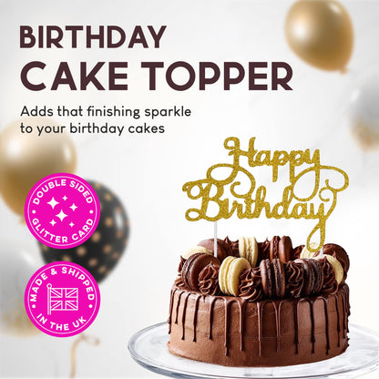 Happy Birthday Cake Topper Glitter Cardstock Toppers - Birthday Decor