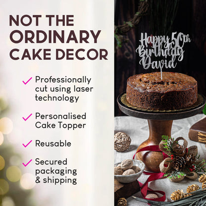 Acrylic Custom Cake Topper | Personalised Cake Toppers | Happy Birthday | Wedding Decoration Table Centre Piece Party Decoration | Strong 3mm Acrylic | Custom Cake Acrylic Topper by Display and Wonder