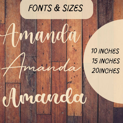 Personalised Wooden Name Sign – Custom Baby & Event Décor – 10, 15, 20 Inches – Multiple Colours