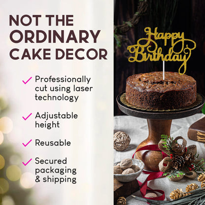 Happy Birthday Cake Topper Glitter Cardstock Toppers - Birthday Decor