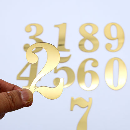 20pcs Golden Mirror Acrylic Number Cake Toppers (0–9) – Birthday & Anniversary Decoration