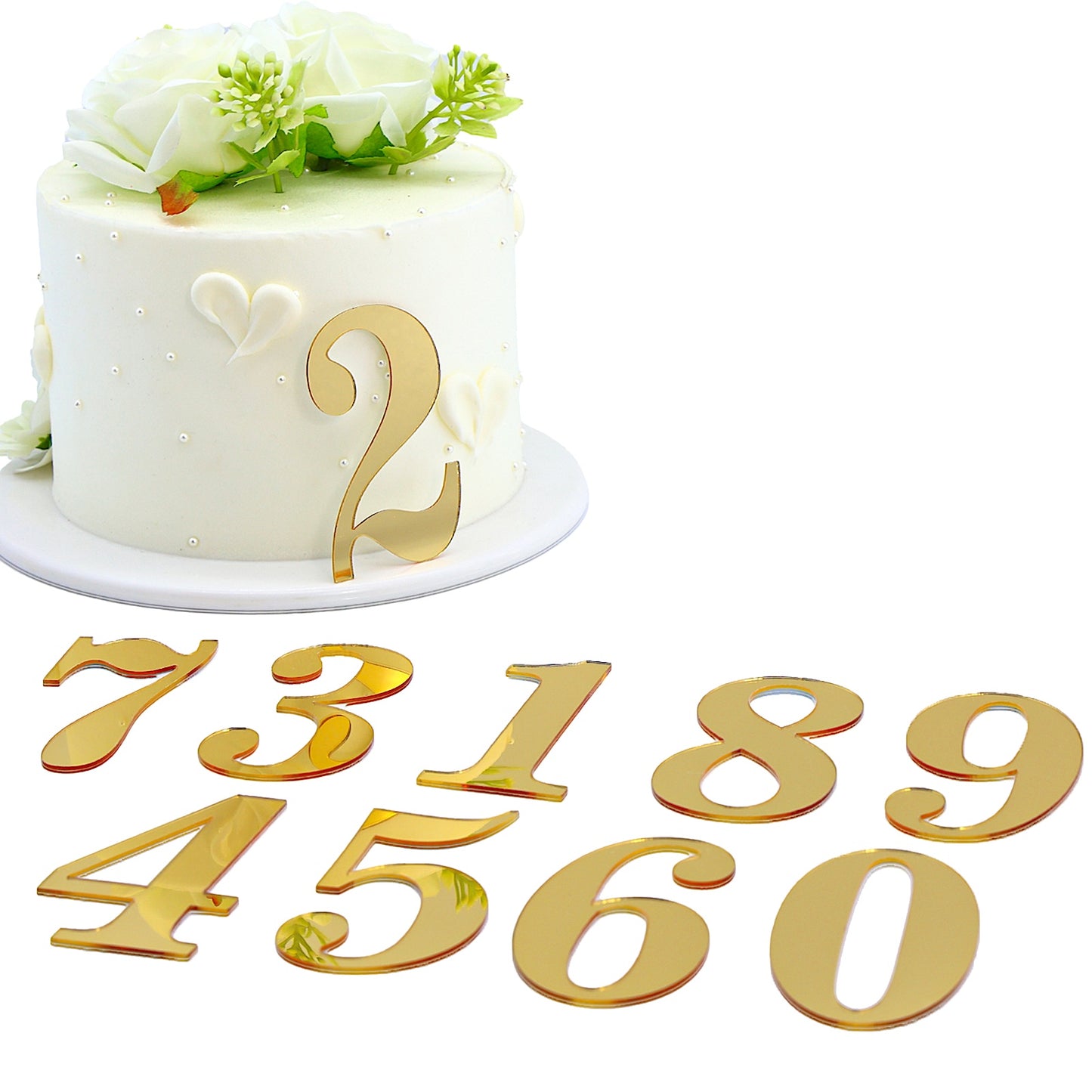 20pcs Golden Mirror Acrylic Number Cake Toppers (0–9) – Birthday & Anniversary Decoration