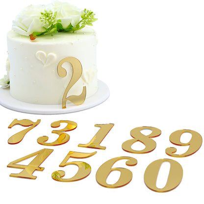 20pcs Golden Mirror Acrylic Number Cake Toppers (0–9) – Birthday & Anniversary Decoration